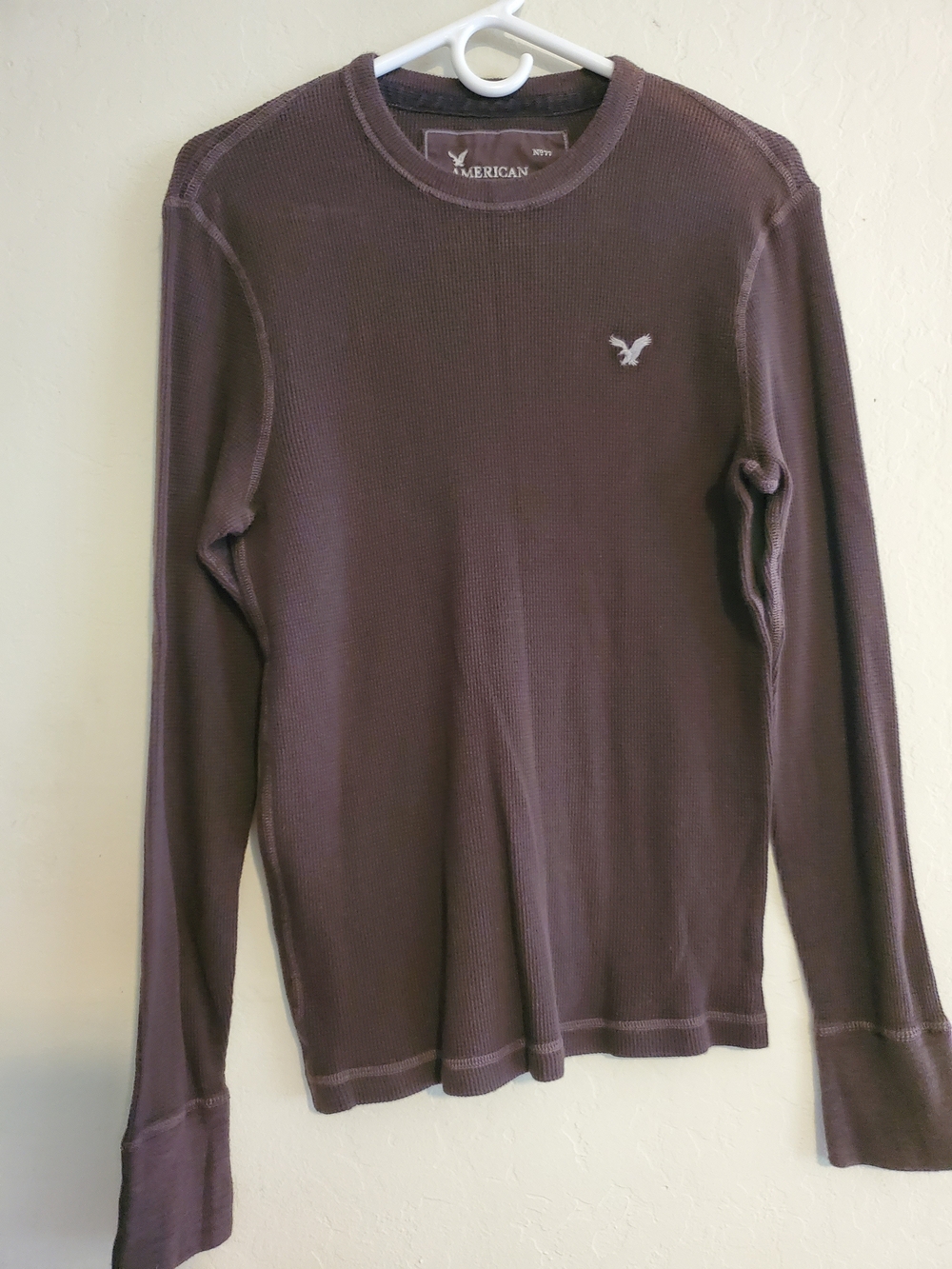 American Eagle Outfitters Men's Long-Sleeve Waffle Knit Crew in Brown